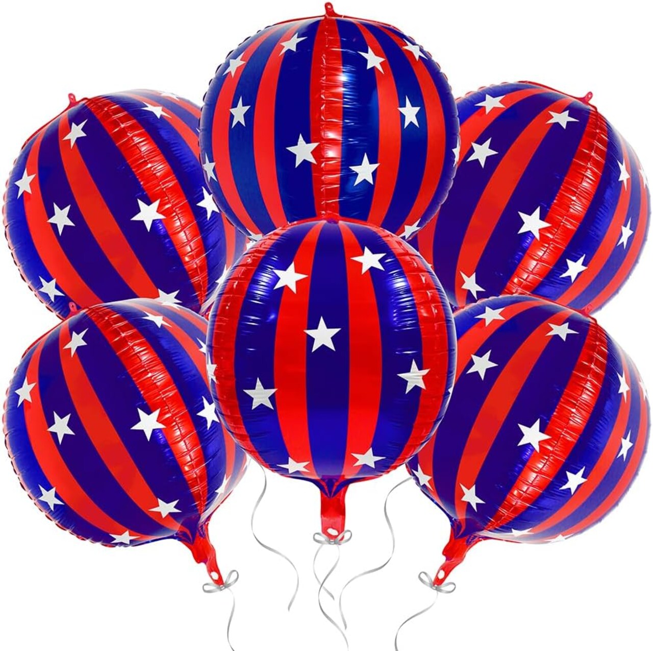 Latex Balloons Blue, Red & White Star Stripe 360° Round Balloons – 4th of July Patriotic Foil Balloons for Independence Day, Birthday, Baby Shower & Festive Party Decorations